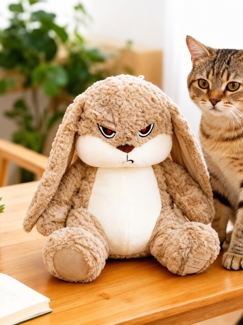 Plush Angry Bunny Small Pet Toy - Cream and Tan